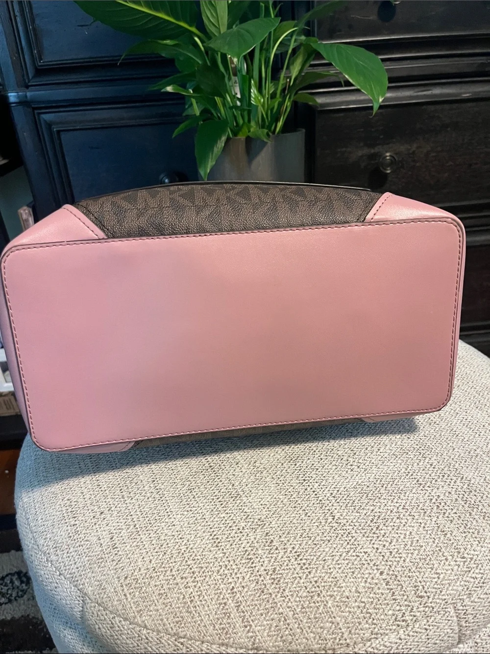 Michael Kors Brown Logo Tote with Pink Trim - Picture 4 of 5